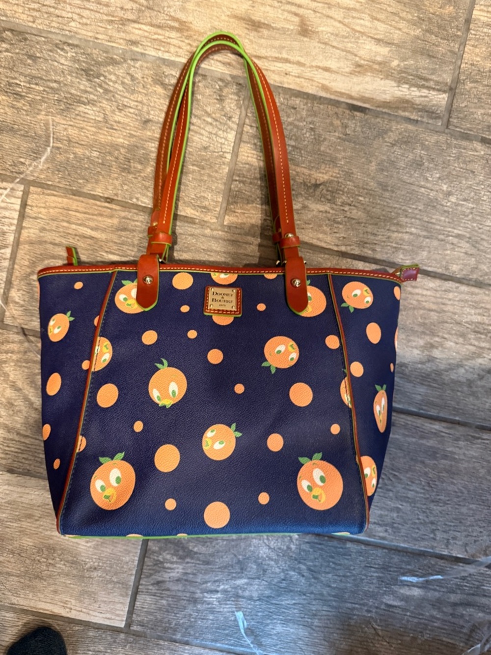 Dooney & Bourke Navy and Orange Bird Print Tote